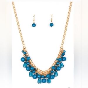 Elegant Blue and Gold Necklace and Earring Set